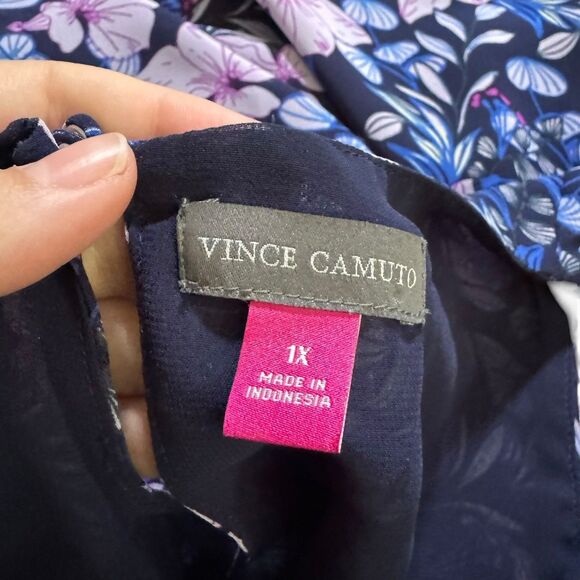 Vince Camuto Navy Floral Spring Injection Sleeveless Roundneck Blouse Sz‎ XXL - Picture 7 of 8